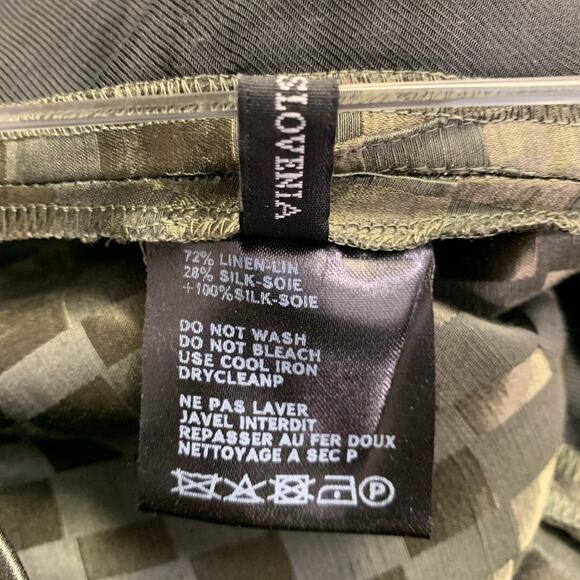 HAIDER ACKERMANN Size 32 Olive Checkered Linen Silk Cropped Casual Pants - Picture 5 of 7